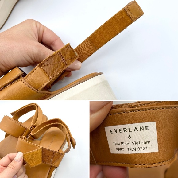 Everlane The Leather Platform Sandal Golden Brown Tan Ankle Strap White Velcro 6 - Picture 15 of 16